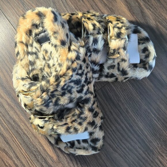 JUST FAB/JF "Kara" Fuzzy Leopard Slippers for Women NEW IN BOX/SIZE 10 - Picture 3 of 5